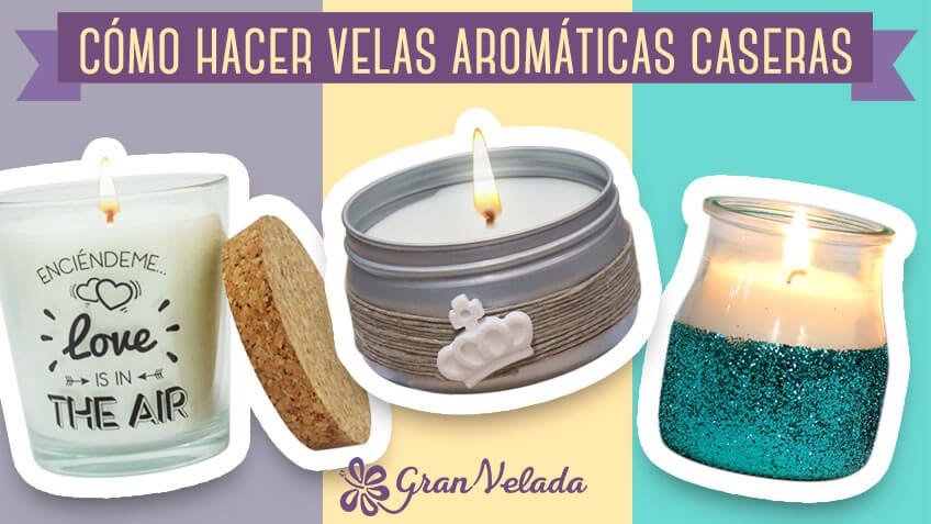 Materiales e infografía para hacer velas aromáticas.