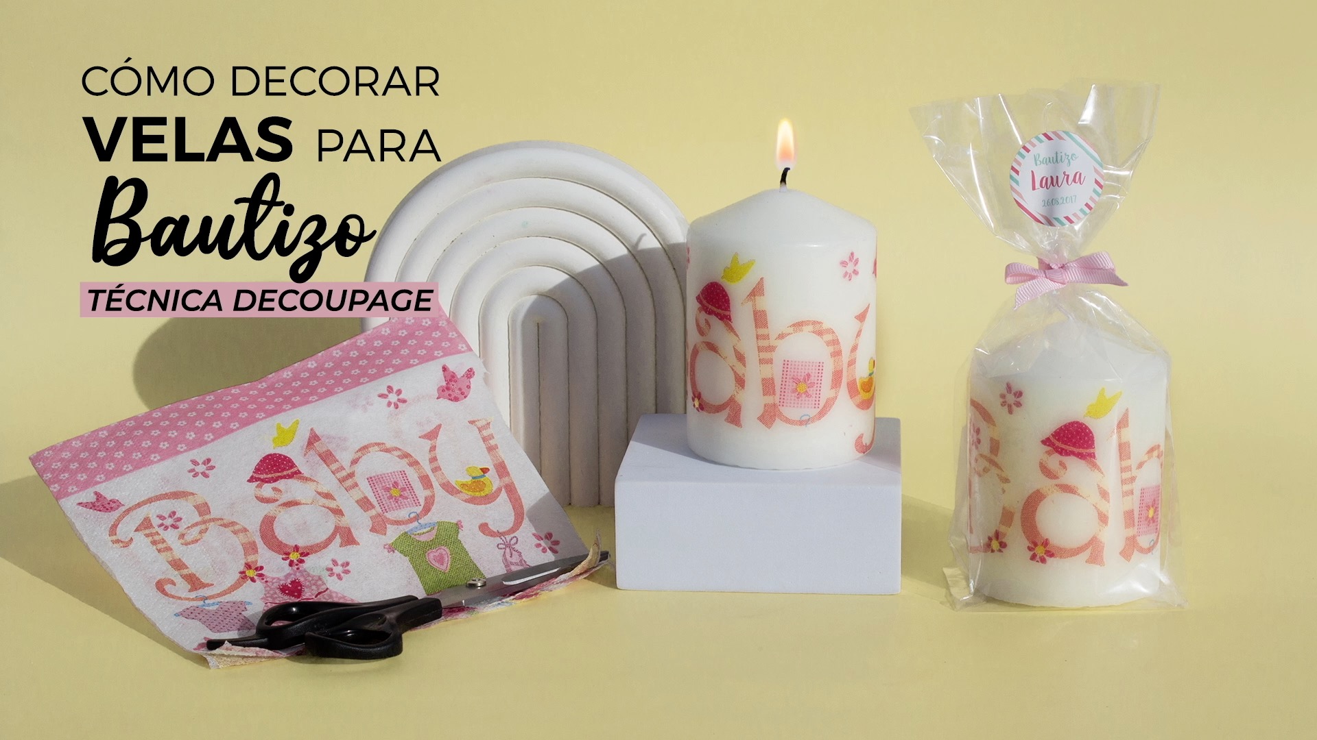 como decorar velas para bautizo tecnica decoupage